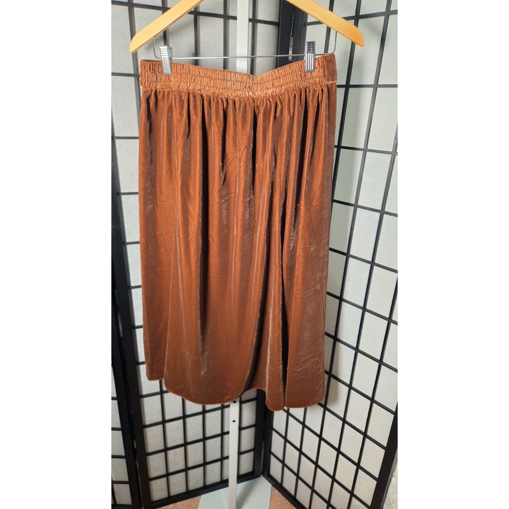 J Crew‎ Velvet Midi Copper Brown Western Boho Minimalist Midi Skirt Size Medium - Picture 6 of 6